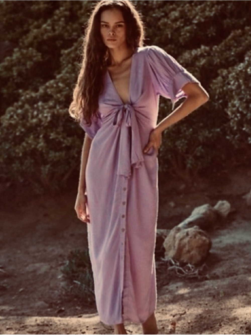 Free People Vintage Summer Midi Dress Lilac size Medium - Picture 2 of 10
